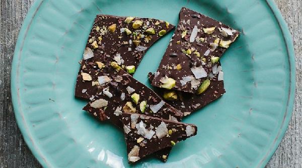 Coconut, Pistachio, and Cacao Chocolate Bark